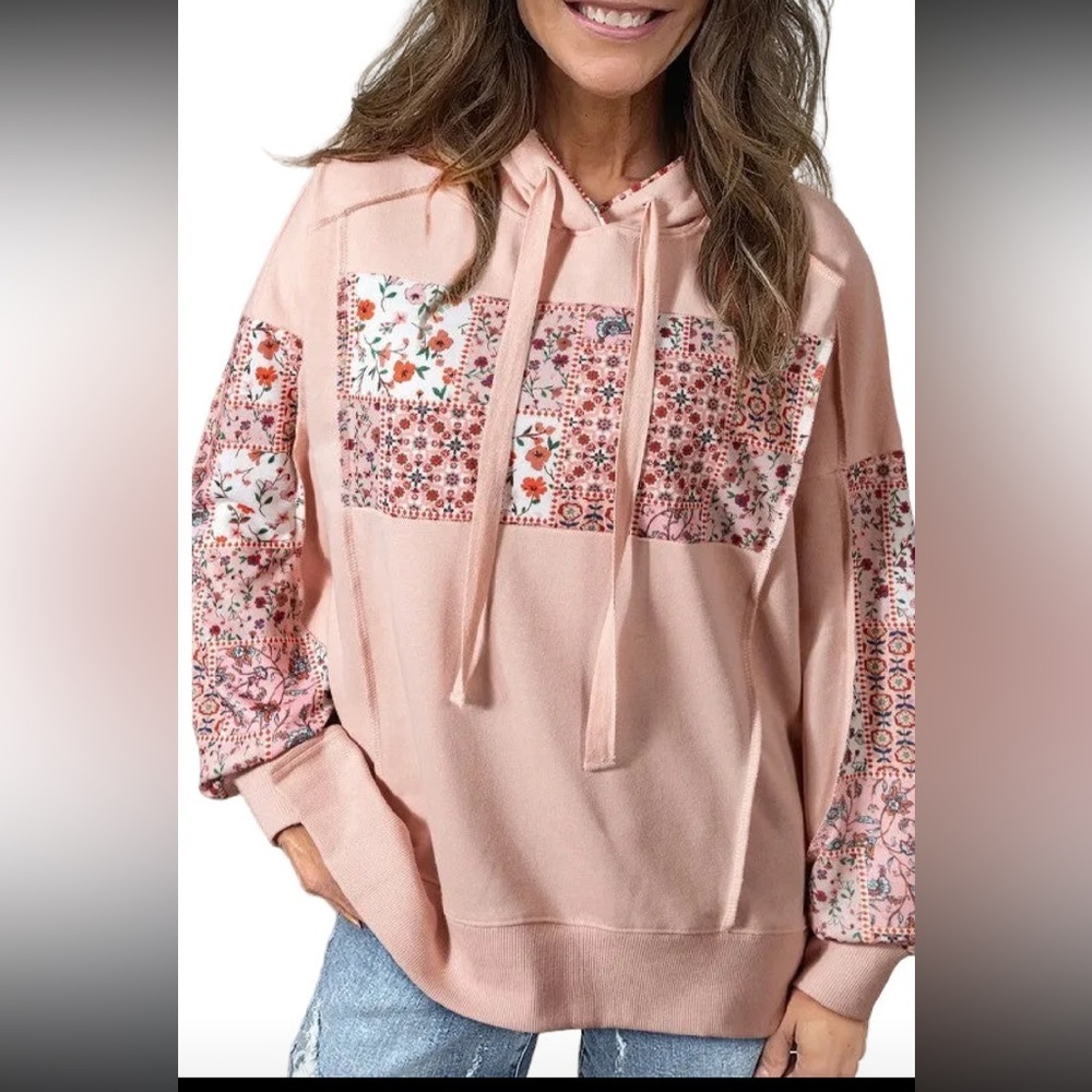Boho Floral Patchwork Pink Hoodie